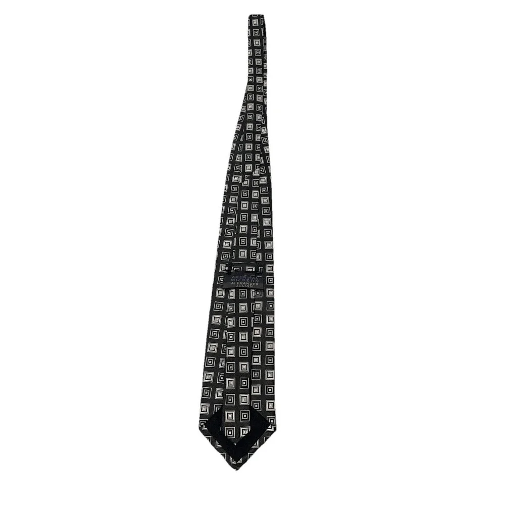 Man About Town Alexander‎ Julian 100% Silk Tie American Modern Black White